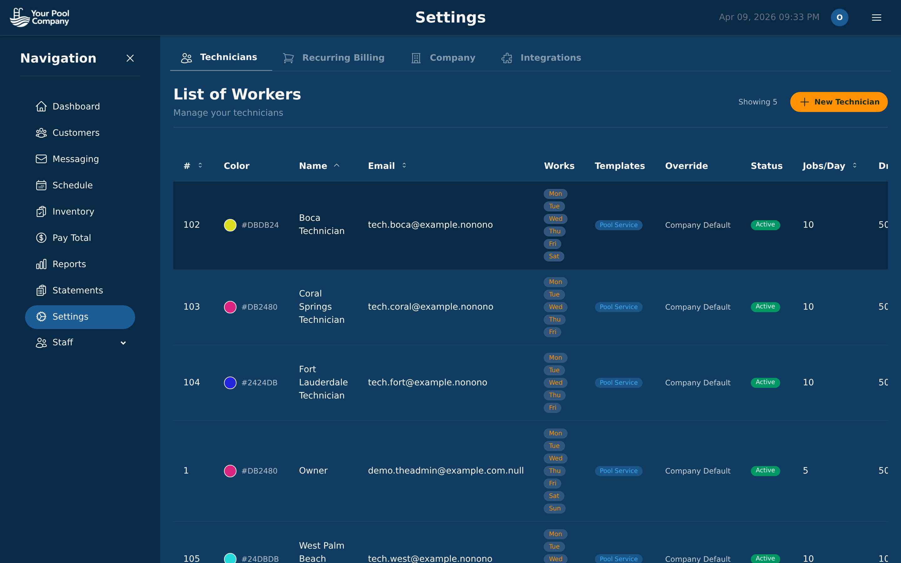 EZ Pool Biller notification template and email settings
