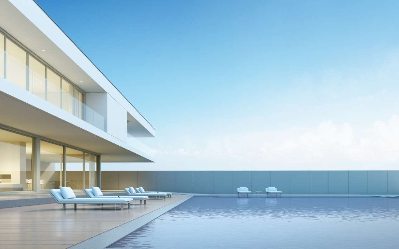 Modern house with swimming pool illustrating predictive analytics for retention rates