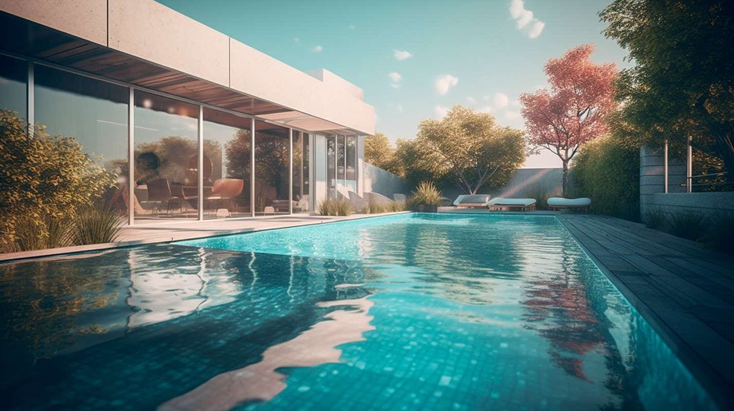 Modern house with backyard pool in a sleek architectural design