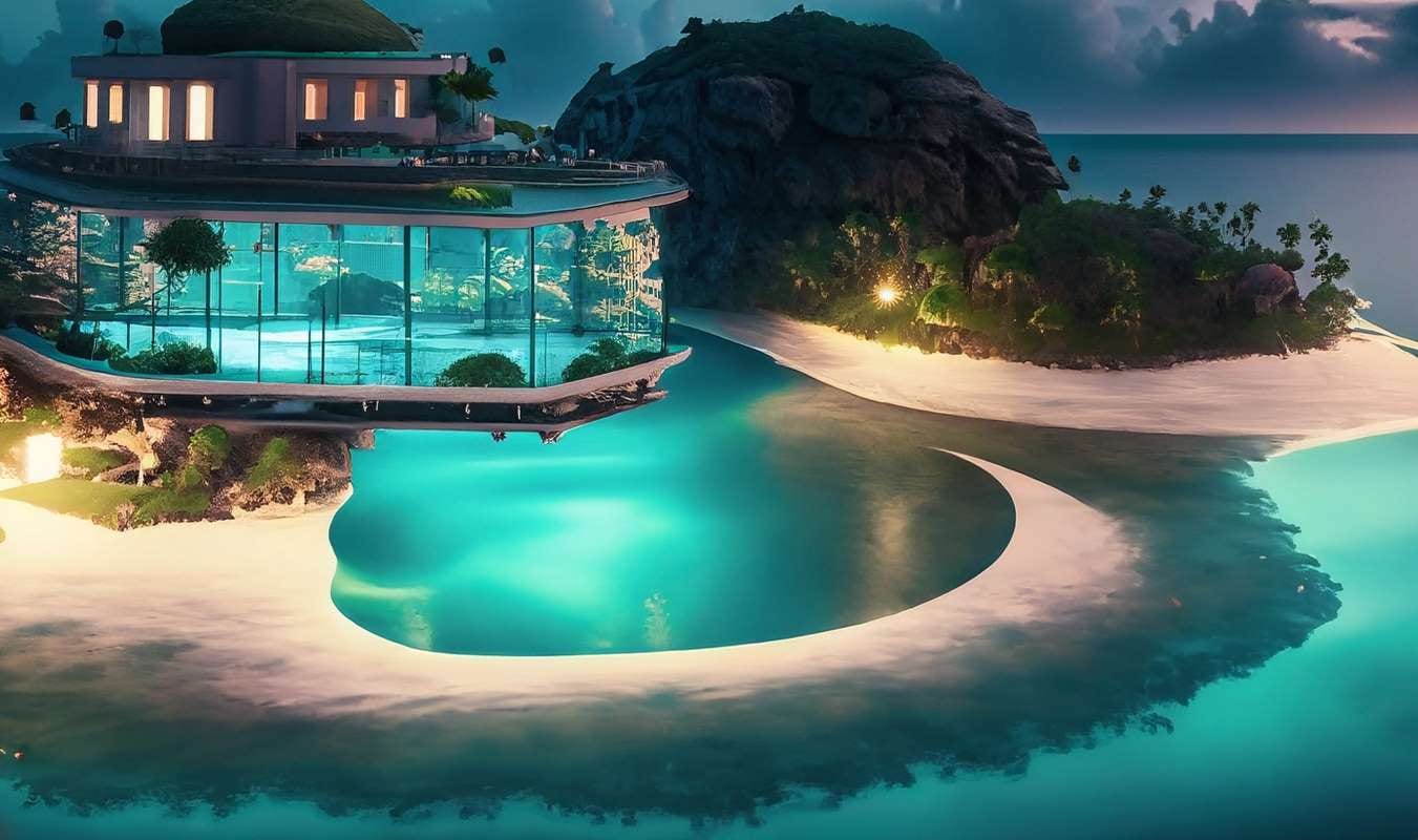 Seaside house with pool and beach view, suggesting pool service discounts