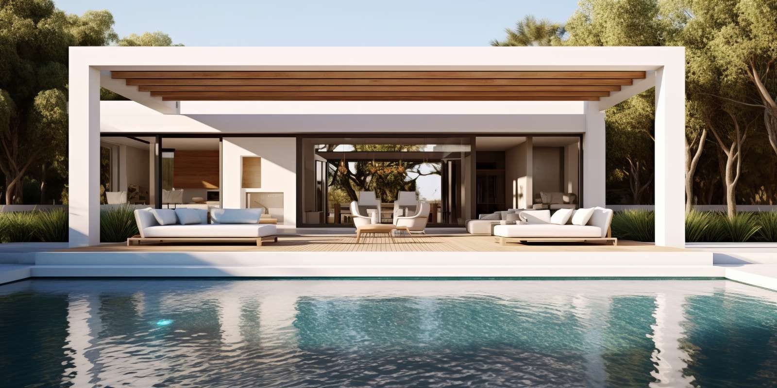 Luxurious modern outdoor pool design with clean lines and water features