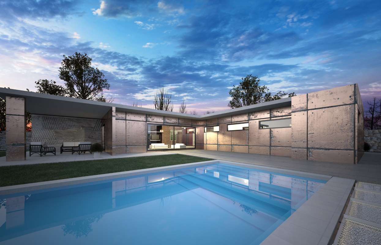 Luxury modern house with an L-shaped swimming pool