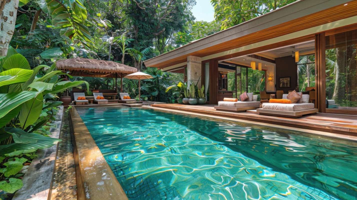Luxury resort villa with private pool and tropical garden