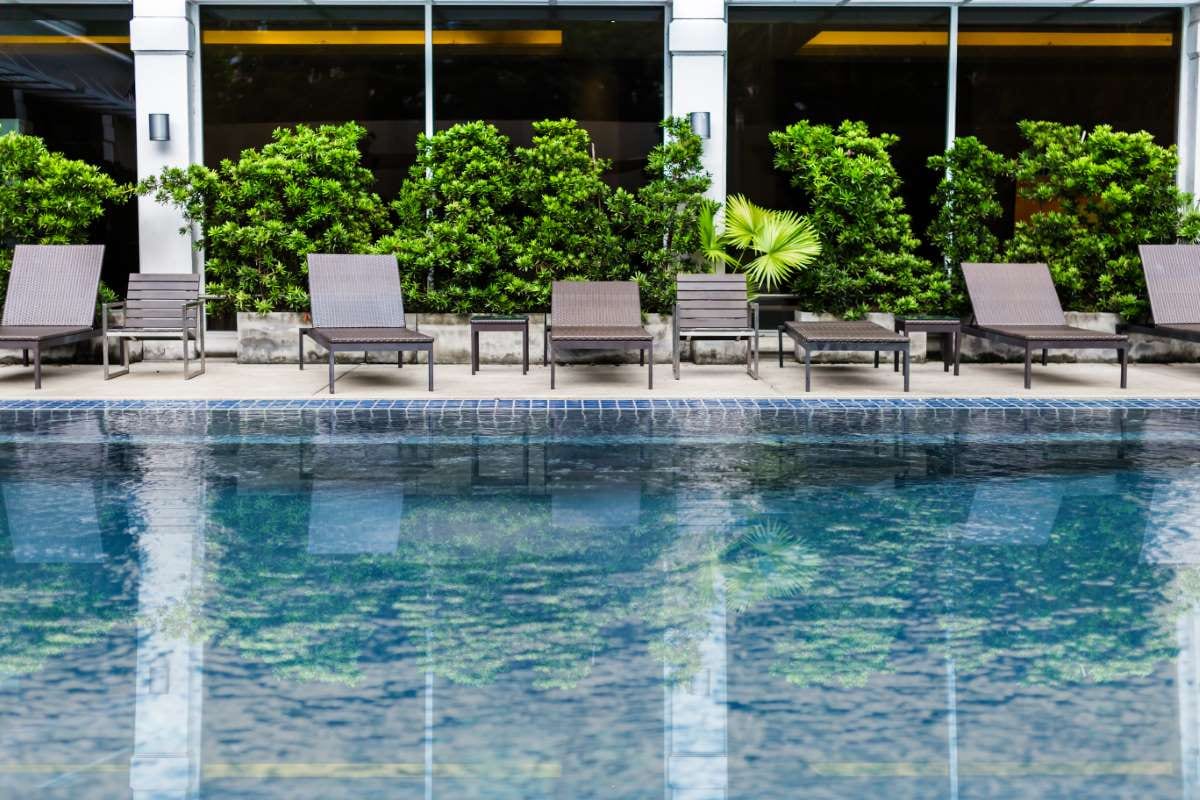 Swimming pool with a stair tree beside it