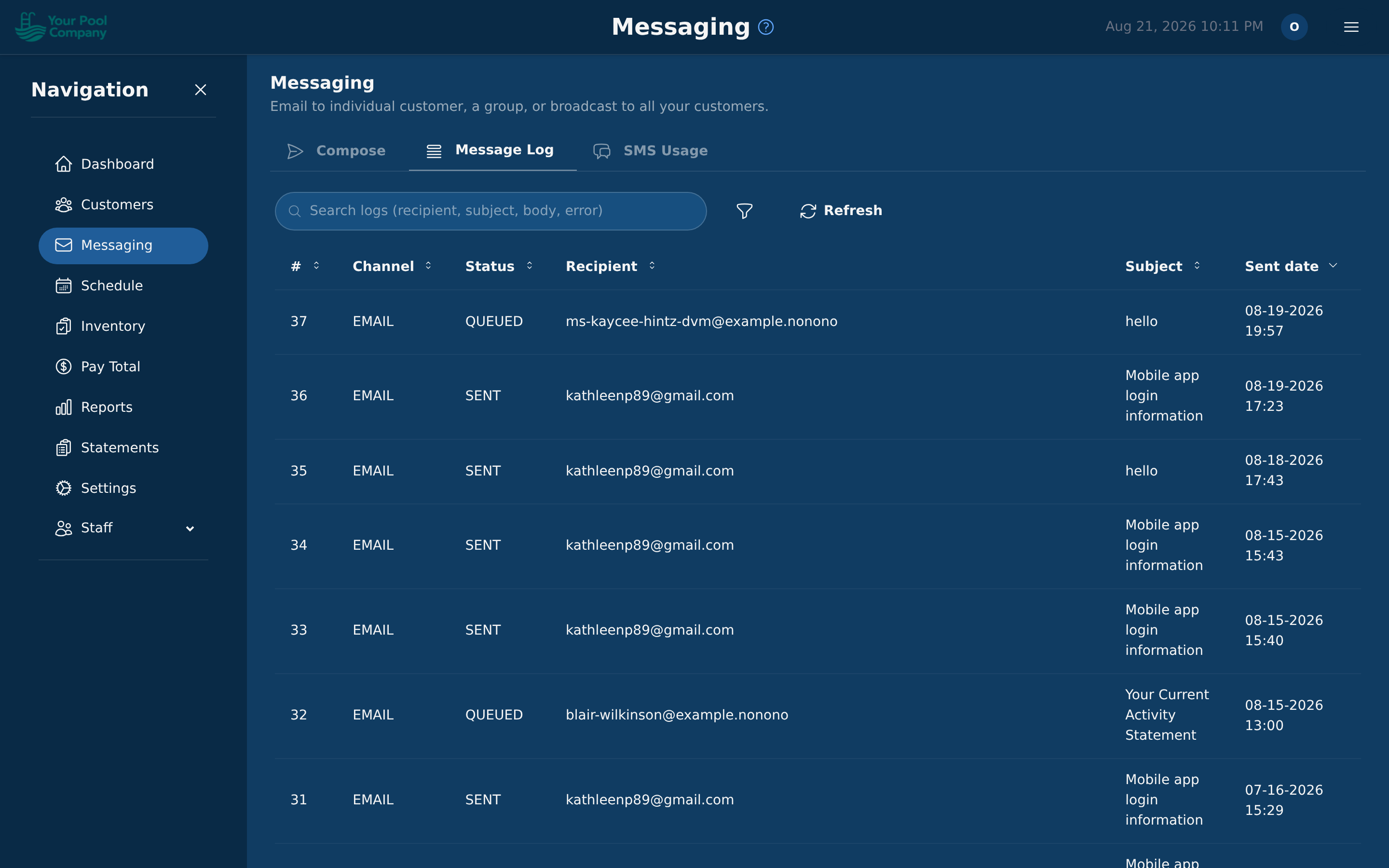 What happened to each message — sent, delivered or failed